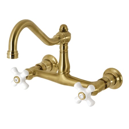 Kingston Brass KS3247PX Two-Handle Wall Mount Bathroom Faucet, Brushed Brass KS3247PX